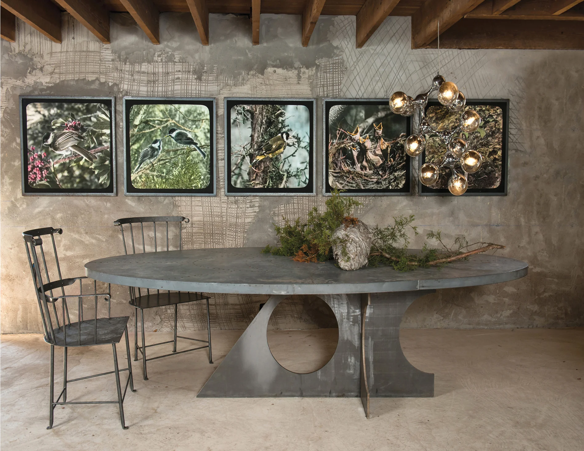 Custom steel table base with reclaimed wood top, industrial furniture Pennsylvania